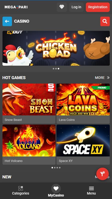 Megapari Casino — mobile interface with live games